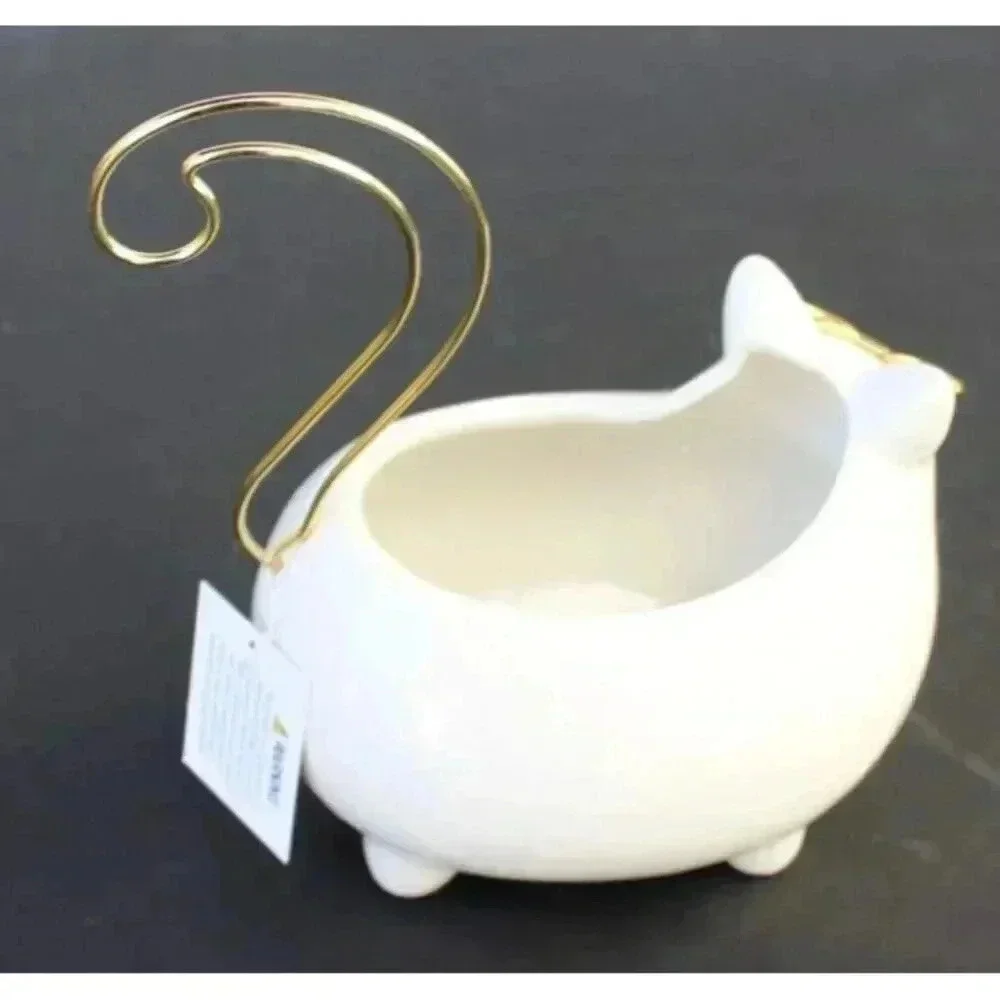 New White Gold Ceramic Groovy Cat W/ Glasses Trinket Dish Vase Coin Jewelry Tray